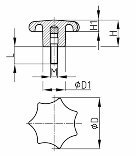 Design61 set of 2 star grip handwheel M10 x 20 mm Ø50