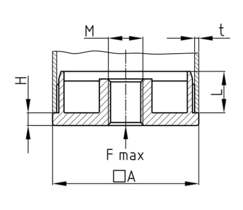 Design61 4X threaded plugs adjusting plugs for square tubes made of zinc die-cast 40x40 mm x 2 mm with M10 internal thread