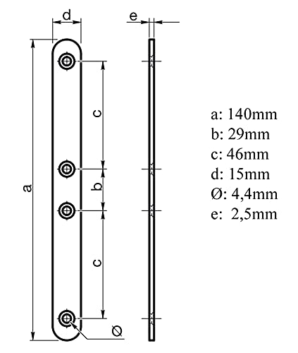 Design61 Set of 4 flat connectors, perforated plate, fixing plate, metal connector, wood connector, connecting plate 140mm