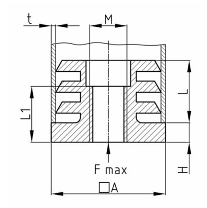 Design61 8x Gewindestopfen Justierstopfen Fußkappen Einsteckbuchse für Quadratrohre 25x25 mm mit M10 Innengewinde Traglast bis 200Kg für Wandstärke 1,5-2 mm