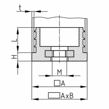 Design61 4X threaded plug square tube plug 25x25 mm 1-2 mm with M8 internal thread
