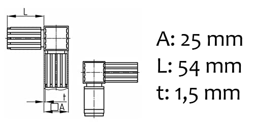 Design61 4x Steckverbinder für Vierkantrohre mit Abgang Rohrverbinder 90° 25 x 1,5 mm mit abgerundeter Kopf