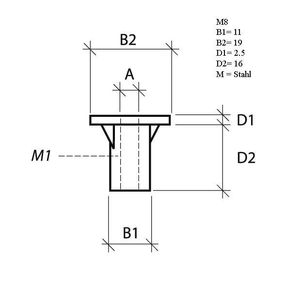 Design61 Set of 20 screw-in sleeves M8 x 16mm screw-in nut wood thread insert