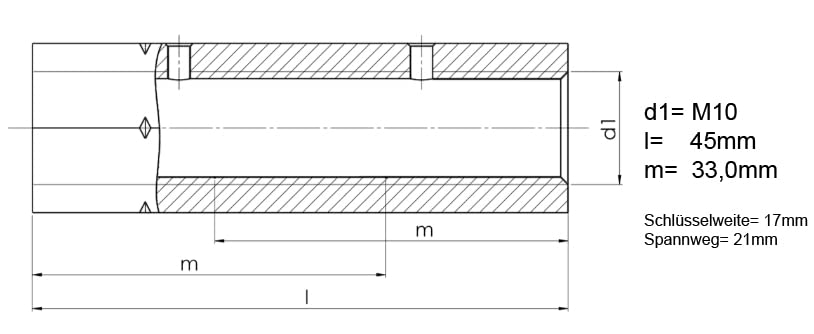 Écrou de tige Design61 M10 x 45 mm, écrou de tendeur hexagonal, filetage intérieur, tige filetée, acier galvanisé, lot de 4
