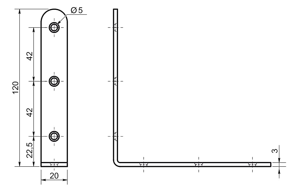 Design61 set of 4 angle connectors furniture angle L-angle galvanized steel 120mm x 120mm