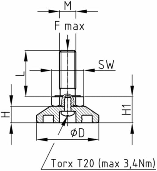 Design61 4X Justierfüße Ø 30mm M8x20 Stellschraube verzinkt mit Innensechskant von Oben verstellbar Stellfüße Nivellierfüße für Möbel, Werkbank & Maschinen