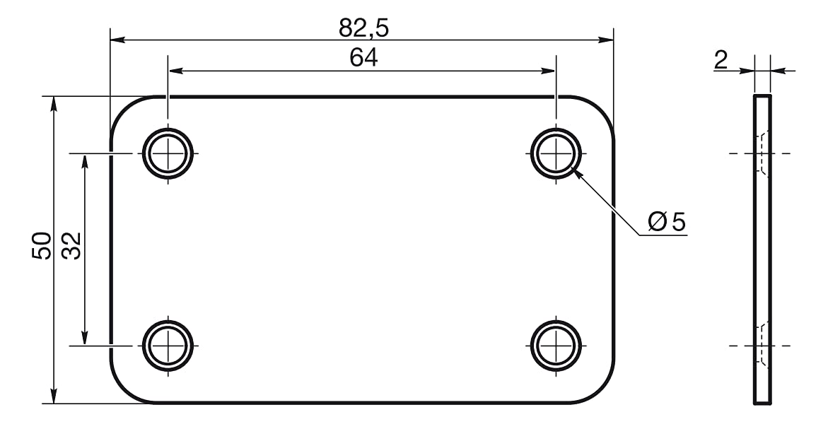Design61 4-hole plate flat connector fixing plate screwing plate mounting plate 82.5 x 50 mm