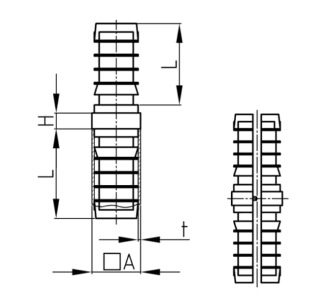 Design61 2er Set 2-Wege Steckverbinder Rohrverbinder für Vierkantrohre 20 x 20 x 1,5 mm