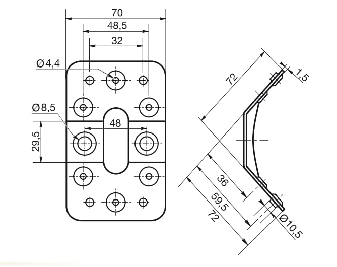 Design61 lot de 4 équerres pour pieds de table, acier 100 mm x 70 mm