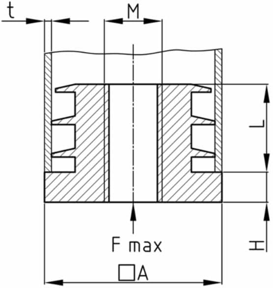 Design61 4X threaded plugs adjusting plugs for square tubes with injected plastic thread 16x16 mm 1-1.5 mm with M8 internal thread