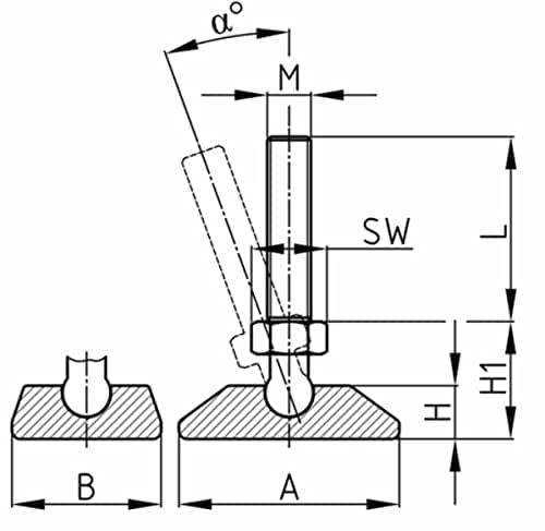 Design61 4X Möbelgleiter 30x20 mm M8x 30 mm Rechteckige Gelenkgleiter mit Stahlkugelbolzen