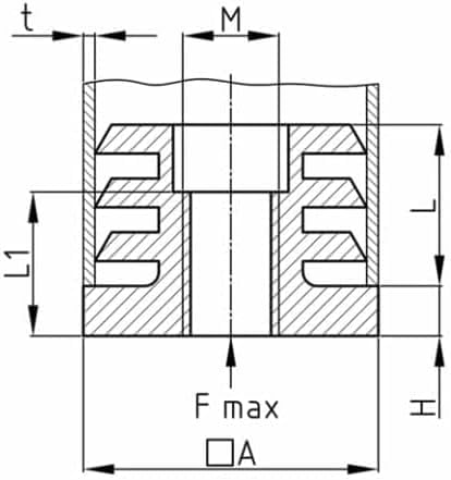 Design61 4X threaded plugs, adjusting plugs, foot caps, insert bushing for square tubes 40x40 mm with M10 internal thread, load capacity for wall thickness 1.5-2 mm