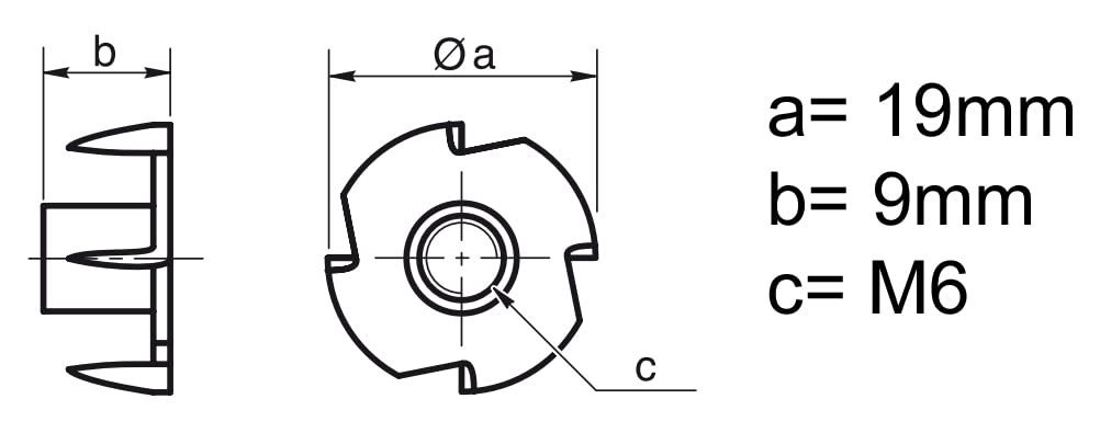 Design61 8X Einschlagmuttern M6 x 9mm mit Klauen Krallen Holz Muttern