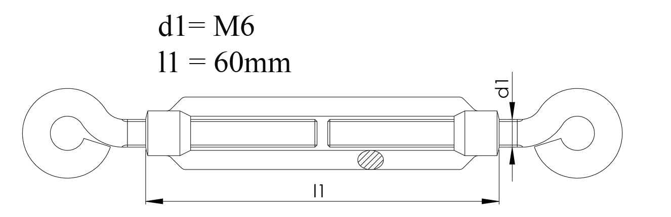 Design61 Lot de 2 tendeurs M6 x 60 mm tendeur de fil œillet/crochet de tension à œillet pour clôtures en fil de fer, cordes à linge, auvents, cordes