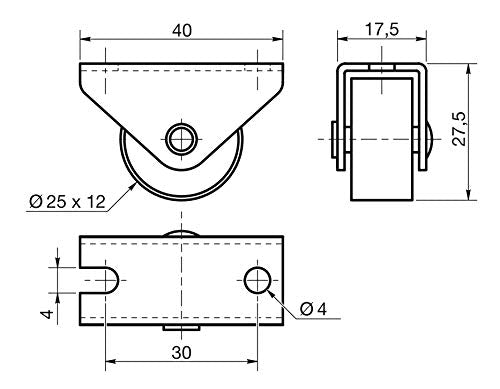 Design61 4x box castor furniture castor furniture castors roll 40 x 17.5mm