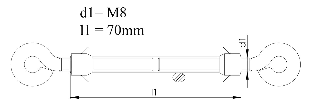 Design61 Lot de 2 tendeurs M8 x 70 mm tendeur de fil œillet/crochet de tension à œillet pour clôtures en fil de fer, cordes à linge, auvents, cordes