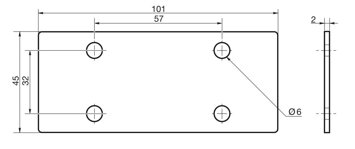 Design61 4-piece wood connector, metal connector, perforated plate, flat connector, fixing plate, screwing plate, mounting plate 101 mm x 45 mm