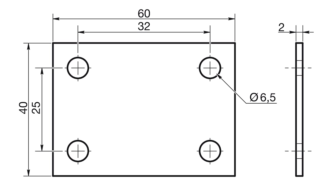 Design61 4-hole plate flat connector fixing plate screwing plate mounting plate 60 x 40 mm