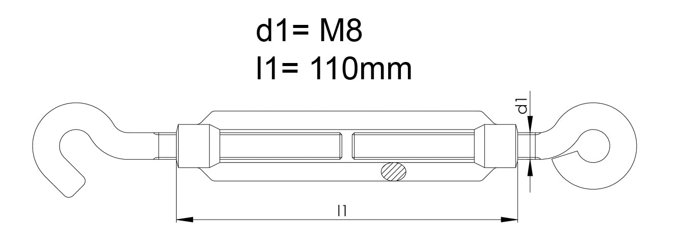 Design61 Lot de 2 tendeurs M8 x 110 mm tendeur de fil crochet/œillet crochet de tension pour clôtures en fil de fer, cordes à linge, auvents, cordes