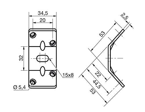 Design61 jeu de 4 ferrures d'angle pour pieds de table, acier 75 x 34,5 mm