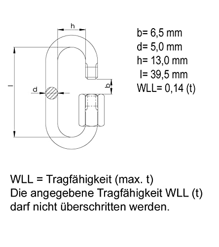 Design61 5x Kettennotglied Ketten Schnellverschlüsse Notglied Ø 5,0 mm x 39,5 mm galv. verzinkt mit Verschraubung