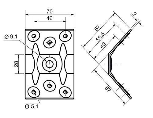 Design61 lot de 4 ferrures d'angle pour pieds de table, acier 96 x 70 mm