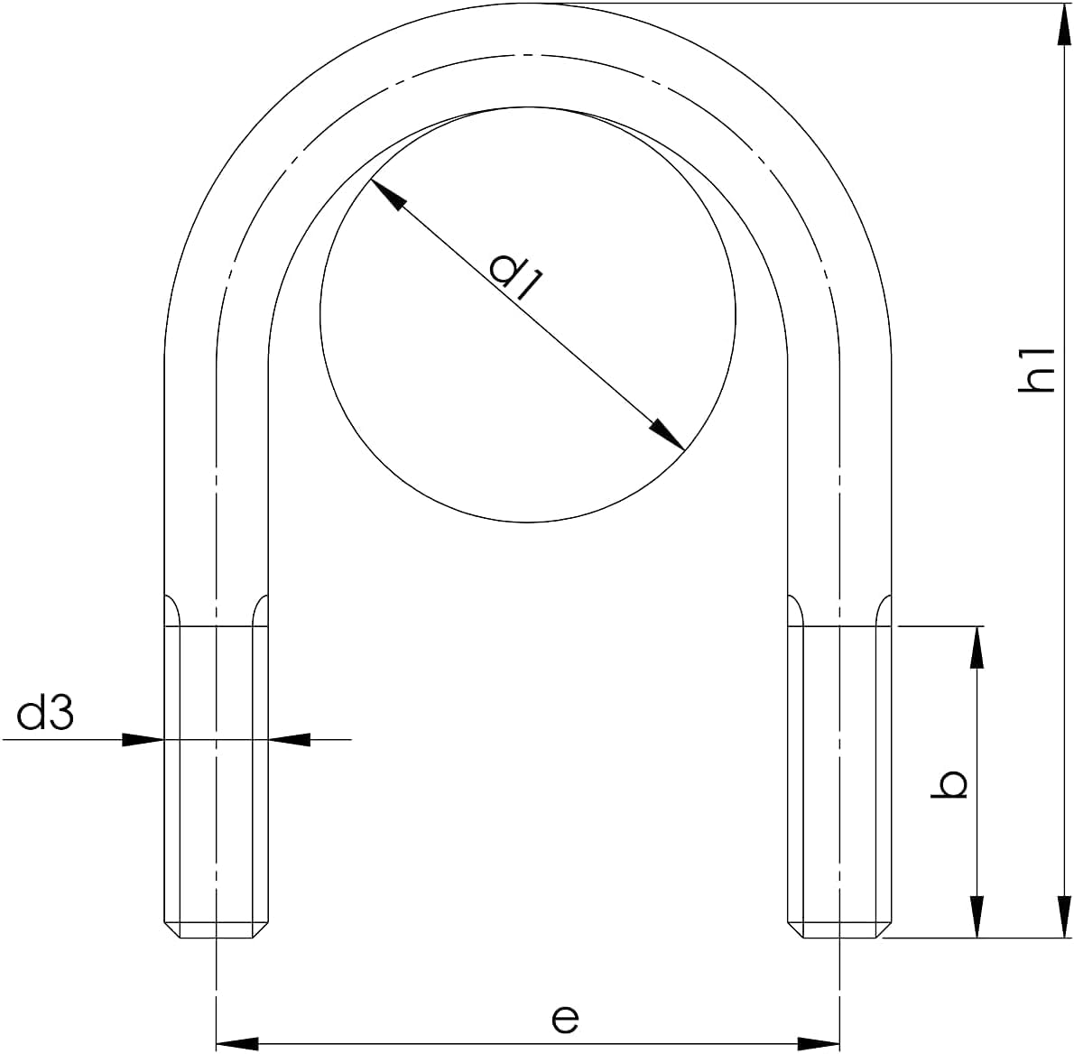 Design61 1x Bügelschraube M16 x 191 x Ø 133,0-139,7mm DIN 3570 Bügelbolzen Gewindebügel Galvanisch Verzinkt U-Bolzen für Rohrbefestigung Metallbau KFZ Industrie Boot Werkstatt Bau