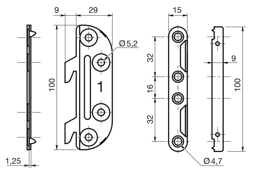 Design61 set of 4 bed fittings, bed connectors, bed fittings for slatted frames, furniture connectors complete set for screwing 100mm