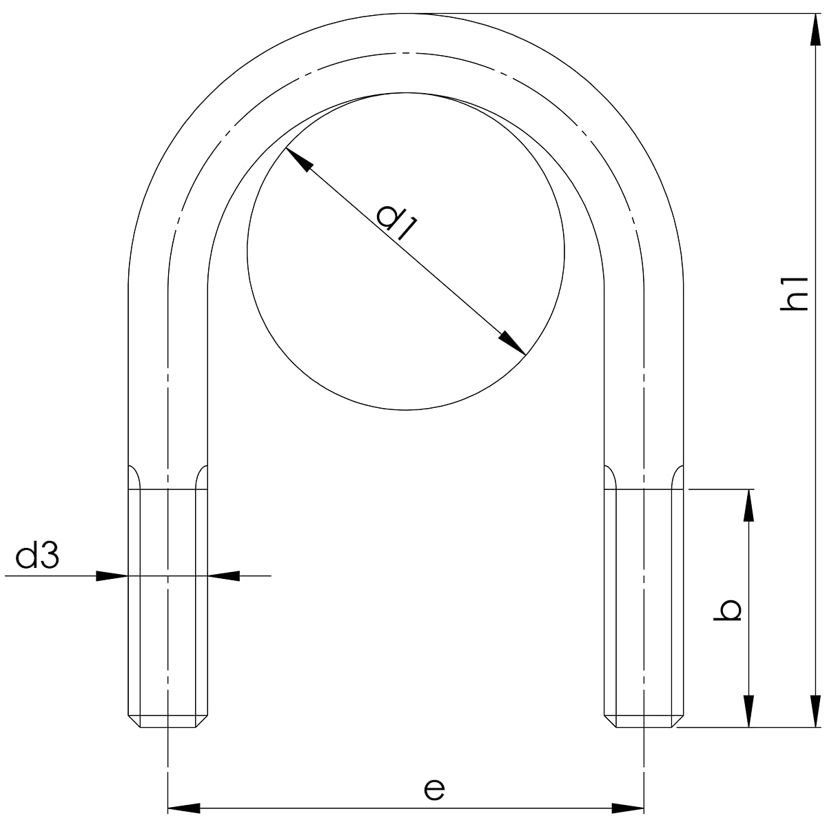 Design61 4x étrier en U DIN 3570 étrier en U en acier rond M10 x 86 x Ø 38-42,4 mm étrier en U fileté étrier en U galvanisé