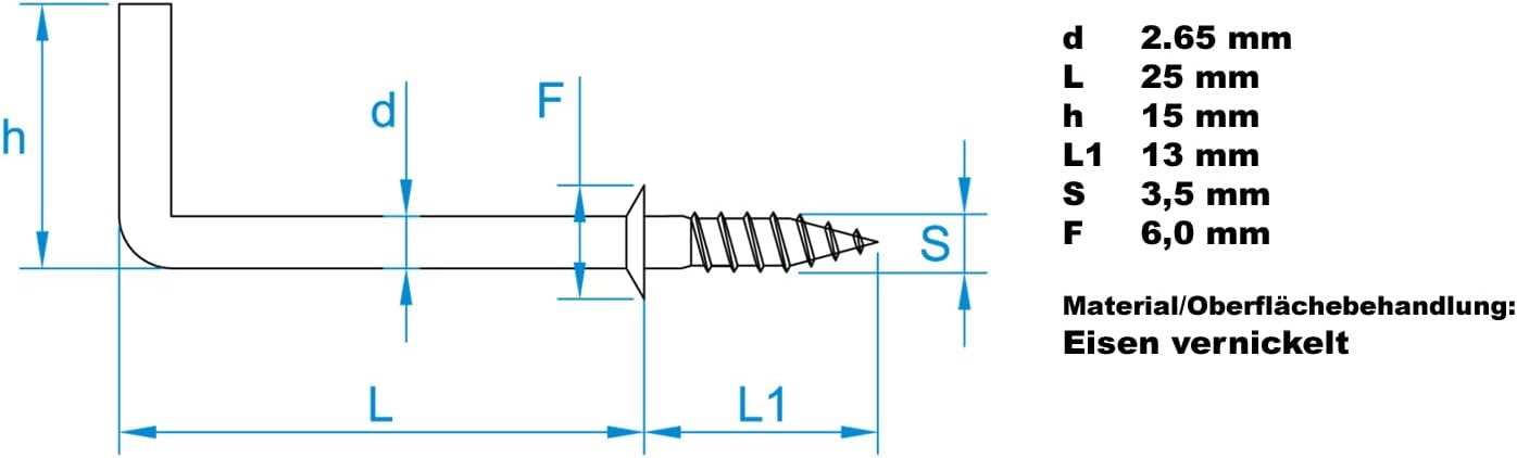Design61 10x Schraubhaken Gerade Hakenschraube mit Beffe Wandhaken Drehhaken mit Gewinde Haken zum Einschrauben für Wand & Decke Befestigung für Seile Ketten Lampen Pflanzen (25 x 2,65 mm, 10, stück)