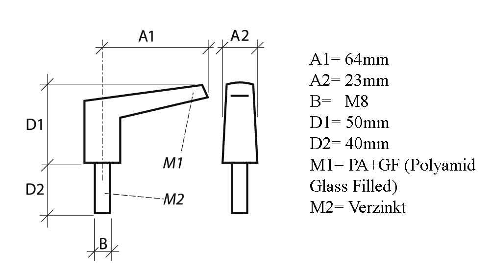 Design61 2er Klemmhebel mit Gewindeschraub Hebel M8