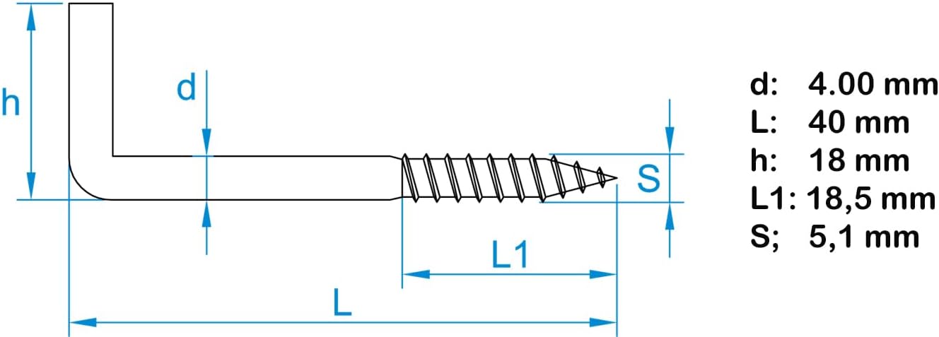 Design61 10x Gerade Schraubhaken Konsolhaken Stahlhaken 40 x 4mm Wandhaken mit Gewinde Einschraubhaken für Wand & Decke Haken zur Befestigung von Seilen Ketten Pflanzen Lampen