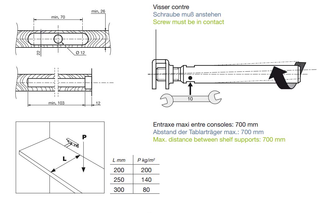 Design61 lot de 2 supports d'étagère, supports d'étagère invisibles, supports d'étagère muraux, capacité de charge 200 kg