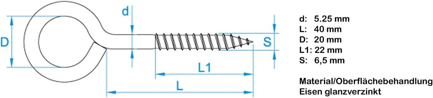 Design61 4x Ringschrauben Ösenschraube 67x30mm mit Holzgewinde Schraubhaken Wandhaken Verzinkt für Wand & Decke Haken zur Befestigung von Seilen Ketten Pflanzen Lampen