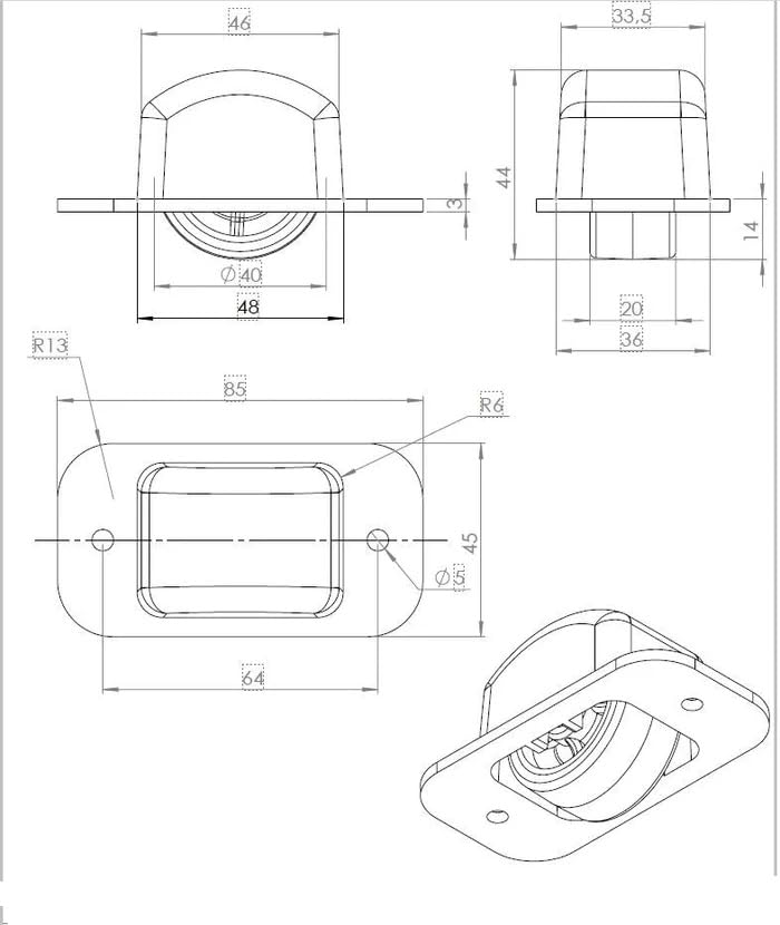 Design61 Bettkastenrolle mit Kunststoffgehäuse schwarz Stahlachse Ø 8mm mit weicher Lauffläche grau Ø 40mm