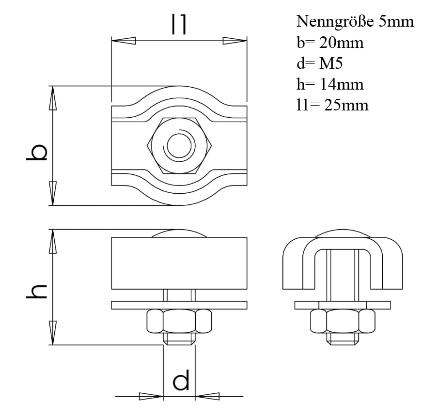 Design61 10x Simplexklemmen Simplex Seilklemmen 5mm Drahtseilklemme Edelstahl Rostfrei Drahtseilverbinder Stahlseil klemmen