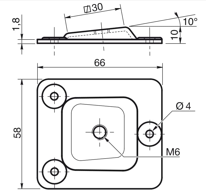 Design61 4er Set Montageplatte Schräg 10° Neigung M6 Gewinde für Sofa Tischbeine Stuhlbeine Möbelbeine Befestigung Platten Sofabeine Adapter