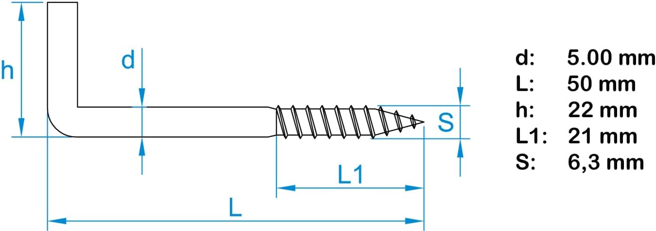 Design61 10x Gerade Schraubhaken Konsolhaken Stahlhaken Wandhaken mit Gewinde Einschraubhaken für Wand & Decke Haken zur Befestigung von Seilen Ketten Pflanzen Lampen (50 x 5mm, 10, stück)