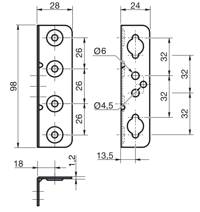 Design61 4X bed connector bed angle bed fittings angle connection fitting height adjustable 98 mm