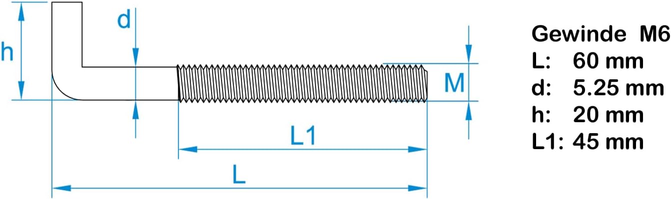 Design61 10x Schraubhaken Gerade M6 x 60 mm Hakenschraube Wandhaken Drehhaken mit Gewinde Haken zum Einschrauben für Wand & Decke Verzinkt Befestigung für Seile Ketten Lampen Pflanzen