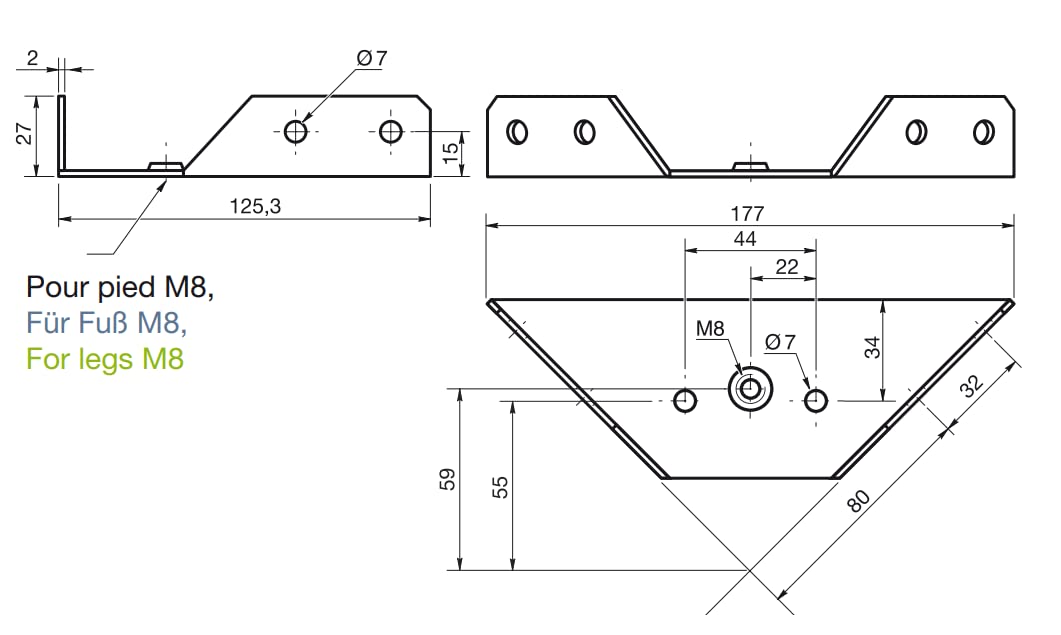 Design61 4x Corner Connector Angle Fitting Bed Fitting Triangular with M8 Thread