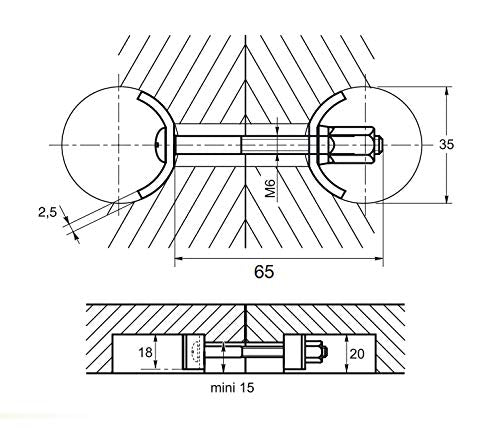 Design61 2er Set Arbeitsplattenverbinder Eckverbinder Möbelverbinder M6 x 65mm