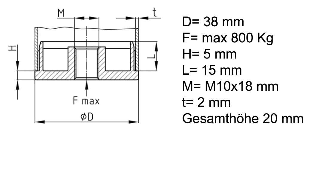 Design61 4x threaded plugs adjusting plugs for round tubes made of zinc die-cast Ø 38 mm wall thickness 2 mm with M10x18 internal thread
