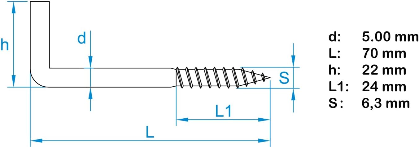 Design61 10x Gerade Schraubhaken Konsolhaken Stahlhaken Wandhaken mit Gewinde Einschraubhaken für Wand & Decke Haken zur Befestigung von Seilen Ketten Pflanzen Lampen (70 x 5mm, 10, stück)
