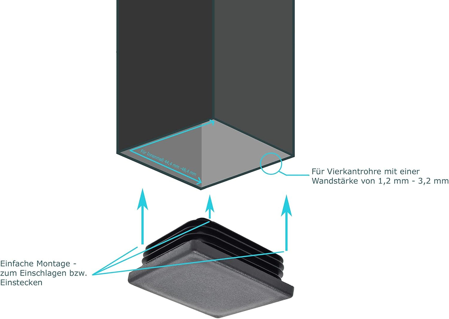 Design61 10x Vierkant Rohrstopfen Lamellenstopfen 50,8x50,8 mm mit Lamellen für Wandstärke 1,2-3,2 mm