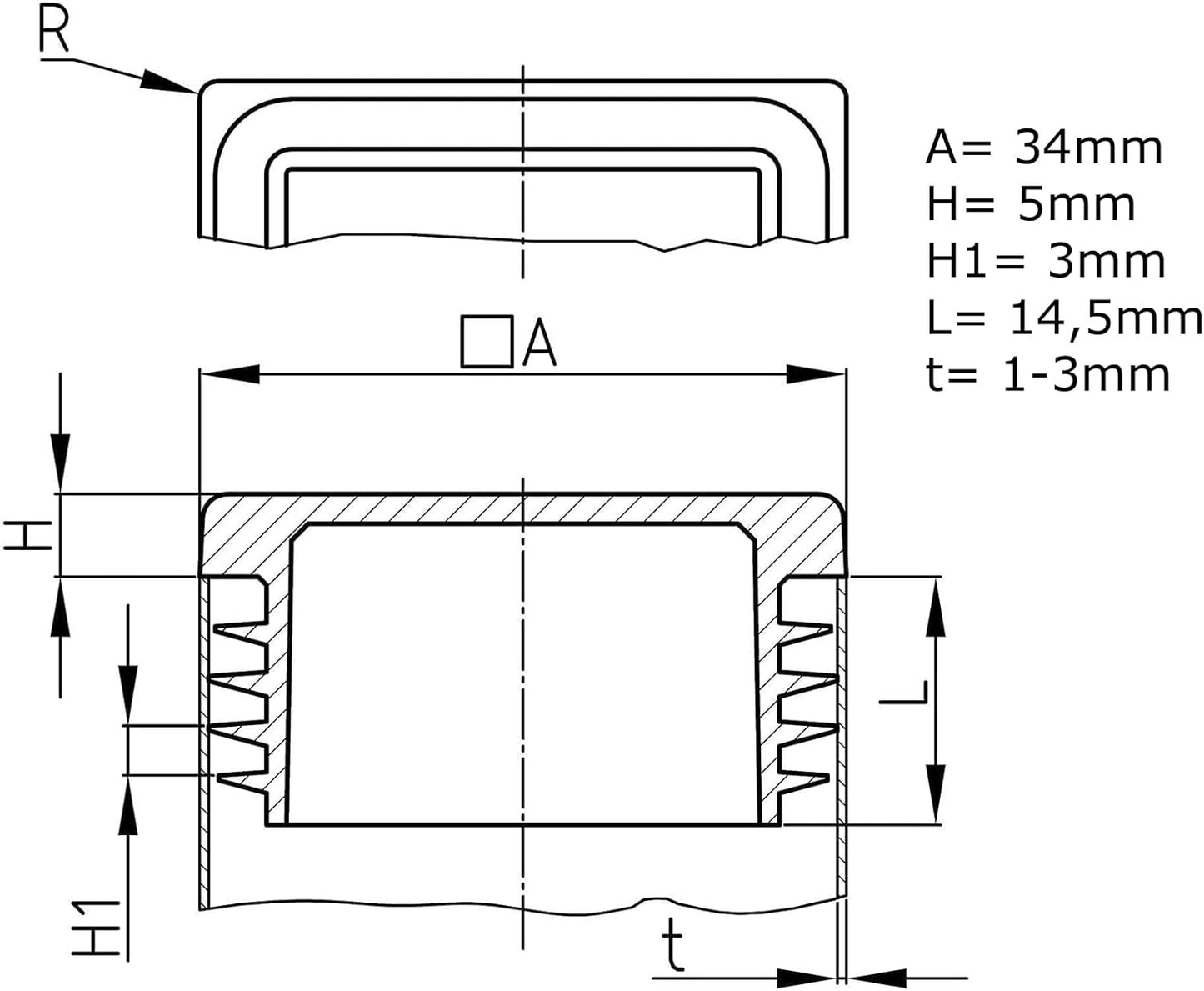 Design61 10x Vierkant Rohrstopfen Lamellenstopfen 34x34 mm mit Lamellen für Innenmaß 28-32 mm