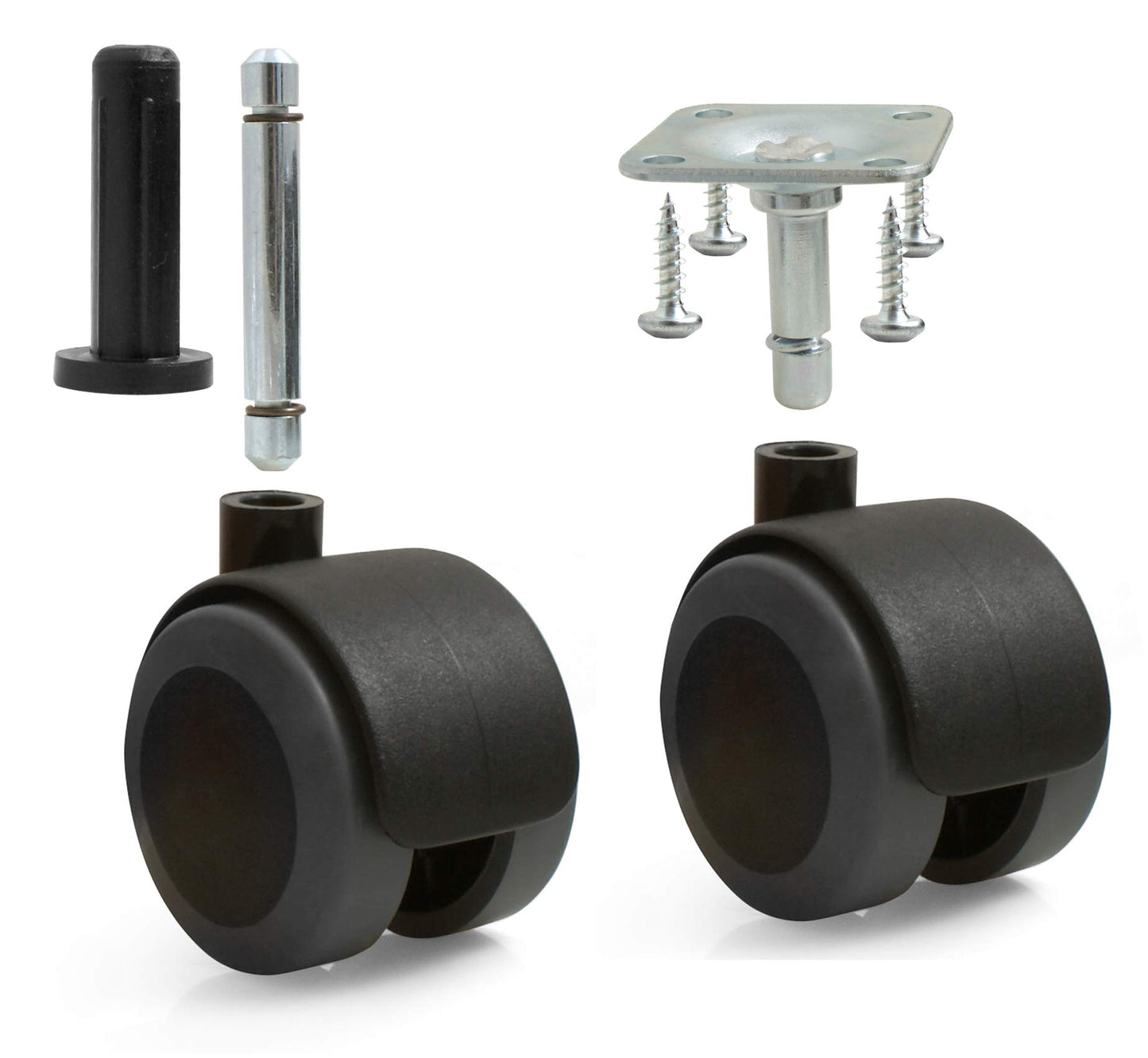Design61 4er Set Universal Möbelrollen mit Bremse Lenkrollen Bodenschutz Rollen mit Feststeller Anschraubplatte und Hülse Stift