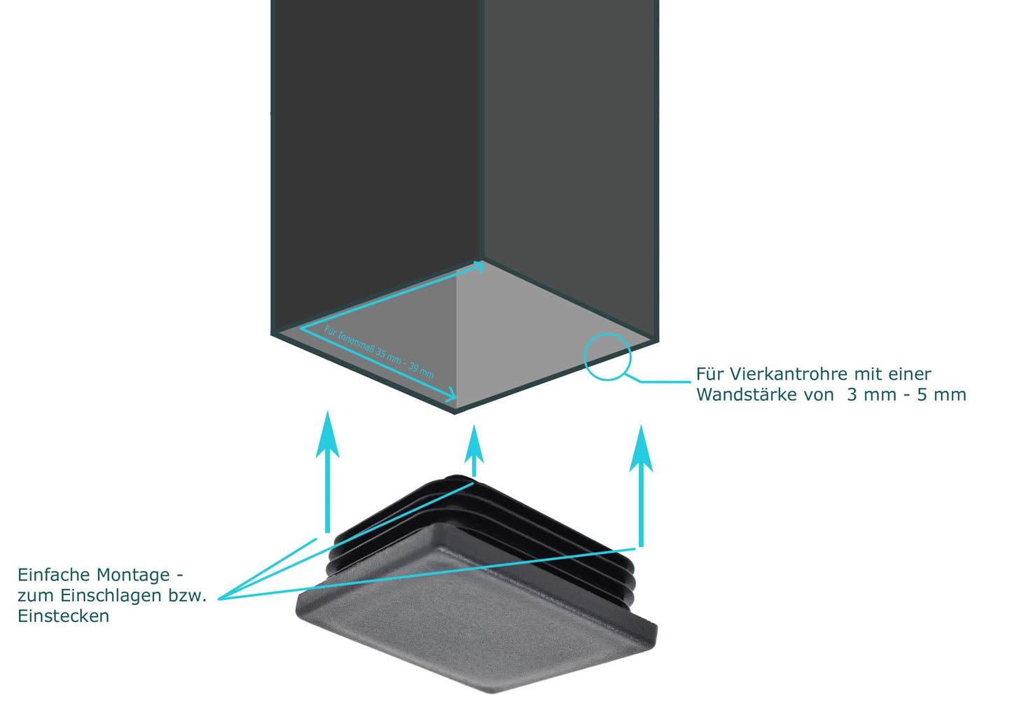 Design61 10x Vierkant Rohrstopfen Lamellenstopfen 45x45 mm mit Lamellen für Innenmaß 35-39 mm