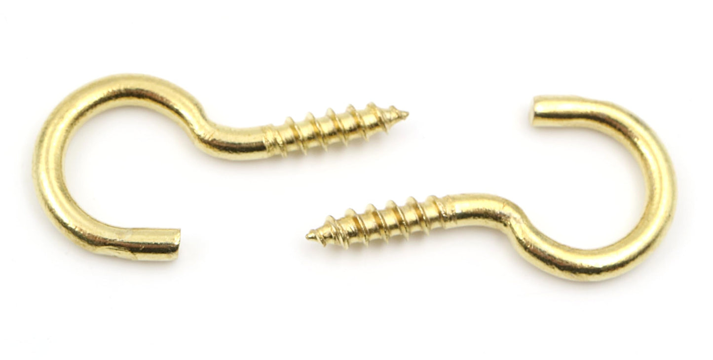 Design61 10x Gebogene Schraubhaken 30 x 2,6 mm Wandhaken Messing mit Holzgewinde Einschraubhaken für Wand Decke Haken zur Befestigung von Seilen Ketten Pflanzen Lampen