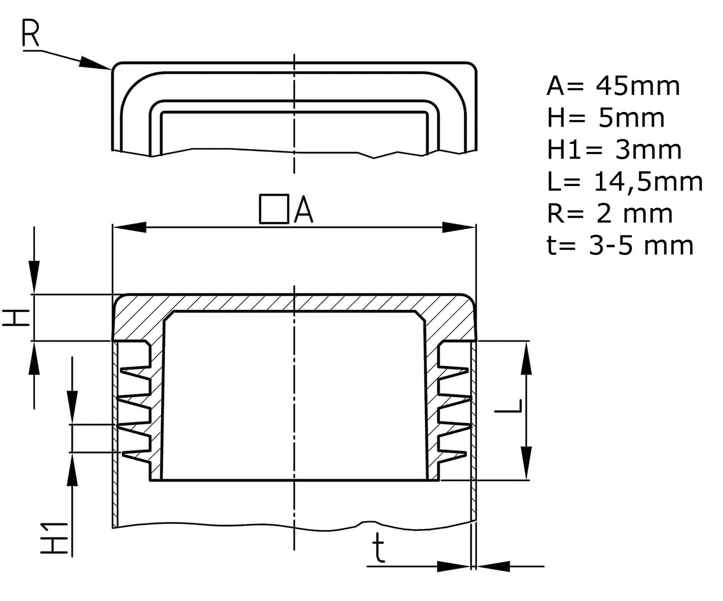 Design61 10x Vierkant Rohrstopfen Lamellenstopfen 45x45 mm mit Lamellen für Innenmaß 35-39 mm